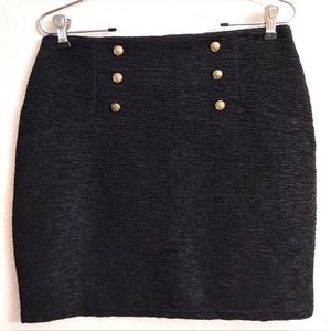 Korean Kpop Black Textured Ridged Gold Sailor Buttons Zipper Skirt Size Medium